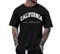 Hauts d'été 2025 California Los Angeles pour hommes, T-shirts à coupe ample, tendance, col rond, style décontracté, pour sortir, lettre, élégant, t-shirt à manches courtes, t-shirt graphique, Noir
