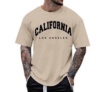 Hauts d'été 2025 California Los Angeles pour hommes, T-shirts à coupe ample, tendance, col rond, style décontracté, pour sortir, lettre, élégant, t-shirt à manches courtes, t-shirt graphique, kaki