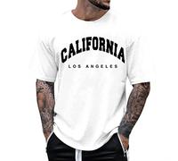 Hauts d'été 2025 California Los Angeles pour hommes, T-shirts à coupe ample, tendance, col rond, style décontracté, pour sortir, lettre, élégant, t-shirt à manches courtes, t-shirt graphique, blanc