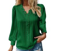 Hauts d'été décontractés à manches longues pour femme - T-shirt ample Y2K - Col en V - Tunique amusante - Haut tendance 2024 - Graphique uni, Vert, XL