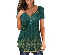 Hauts d'été décontractés pour femmes des années 90 - Haut d'été décontracté - Col en V - Manches courtes - Boutonné - T-shirt rayé, Vert, XXXL