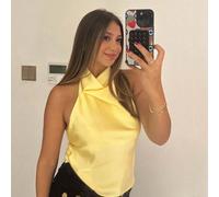 Hauts d'été épaules dénudées Top à col ras-du-cou pour femmes Tenues de vacances printanières pour femmes Hauts pour sortir Satin dos nu Noir Rose Jaune Vert Marron Bordeaux Orange Tops de mode de rue