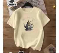 Hauts d'été Plus, T-shirt avec motif Alice au pays des merveilles, tenue de travail pour vacances à Ibiza, remise des diplômes, plage 0XL,1XL,2XL,3XL,4XLgraphique,LettresTissu tricoté