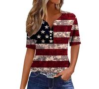 Hauts d'été pour femmes 2024 4 juillet chemises drapeau américain T-shirt patriotique habillé décontracté chemises amples, rose vif, XX-Large
