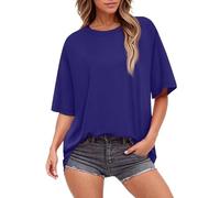 Hauts d'été pour femmes à manches courtes et col rond, t-shirts surdimensionnés tendance uni/imprimé floral, vêtements de plage et de vacances, 1C-Violet, XXL
