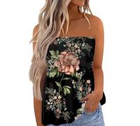 Hauts d'été pour Femmes,Femmes Debardeur été Sexy Bustier Tube Top épaules Dénudées Hauts sans Manches sans Bretelles Bandeau Floral Blouse Chemise Cadeau de la Fête des Mères,Noir,M,A04