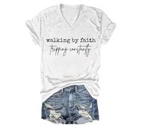 Hauts d'été pour femmes - T-shirt décontracté à manches courtes et col rond - T-shirt à slogan « Walking By Faith Tripping Constantly » - Doux et respirant, blanc, 3XL