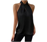 Hauts d'été sans manches pour femmes - Débardeurs habillés à col licou pour cocktail, fête, club - Débardeurs fins décontractés unis en satin - Débardeurs tendance et élégants - Gilets, chemisiers