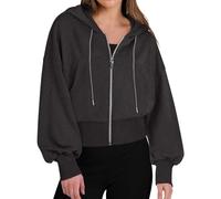 Hauts élégants pour fille - Ventre nu - Sweat à capuche zippé - Veste de survêtement pour femme - Pull court décontracté à manches longues - Veste à capuche avec fermeture éclair - Loisirs - Sport