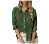Hauts en coton et lin pour filles, chemise boutonnée surdimensionnée à manches longues avec col en gaze pour adolescente, chemisiers à manches retroussables avec poches, jolis hauts pour filles