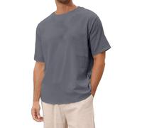 Hauts en lin pour hommes, surdimensionnés, décontractés, coupe ample, tendance, grande taille, été, solides, mignons t-shirts pour sortir, t-shirts à manches courtes, gris, L