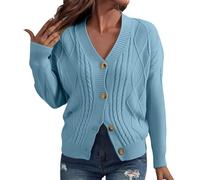 Hauts en polaire pour femme - Veste moelleuse 2025 - Col en V - Ample - Tricot paresseux - Pull d'automne à manches longues - Manteau en peluche pour l'extérieur - Cadeaux de Noël, bleu, 4XL