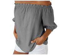 Hauts épaules dénudées pour femmes, t shirts oversize en coton et lin, coupe ample et décontractée, blouses bohèmes, grandes tailles, chemises de plage unies Hauts Sexy Noirs Pour Femmes (Grey, M)