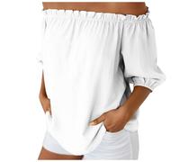 Hauts épaules dénudées pour femmes, t shirts oversize en coton et lin, coupe ample et décontractée, blouses bohèmes, grandes tailles, chemises de plage Chemisiers Noirs Manches Courtes Pour (White, S)