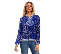 Hauts étincelants UK - Veste à paillettes - Confortable - Fermeture éclair intégrale - Manteau bomber métallique brillant léger pour l'automne et l'hiver - Veste tendance décontractée à manches