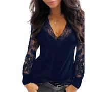 Hauts Femme Mesh Sheer T-Shirt Col V Manches Longues Tops Transparents Blouses Clubwear Patchwork Tops Panneau Col en V Transparent Manches Longues Top Blouse Panneau Dentelle Transparent T-shirt à