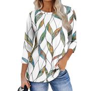 Hauts Femme Women's Fashion Casual 3/4 Sleeve Tops Pleated Clothing T-Shirt Menthe S