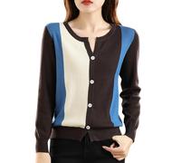 Hauts Femmes, Cardigan côtelé à col Rond et Blocs de Couleurs