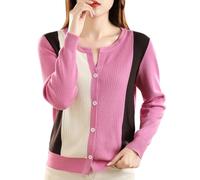 Hauts Femmes, Cardigan côtelé à col Rond et Blocs de Couleurs