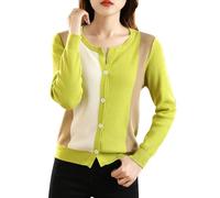 Hauts Femmes, Cardigan côtelé à col Rond et Blocs de Couleurs