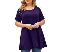Hauts Femmes Grande Taille Manches Courtes Col Rond Blouses Couleur Unie Grande Taille Tuniques Femmes Chemisier D'été Décontracté Ample Tee Shirt Coupe Ample Tops Casual Loose Quotidiennes