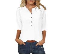 Hauts Femmes Manches 3/4 T-Shirt Noir Col Rond pour Femmes Tee Shirt Couleur Unie Printemps été Blouse avec Boutons Décontractés Chemisier Coupe Ample Doux et Confortables Tops Quotidiennes