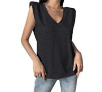 Hauts formels pour femmes, vêtements ajustés décontractés, chemises pour femmes, t-shirt à col en V sans manches avec épaulettes, gilet ample pour femmes, chemises décontractées ajustées (noir, S),