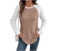Hauts Gaufré Femme Color Block Pull à Manches Longues et Col Rond Sweat Sport Femmes Oversize Ample Sweat-Shirt à Manches Raglan Tops pour Tenues Quotidiennes