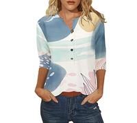 Hauts Grande Taille pour Femmes Sexy Womens Printing Casual Fashion Crew Neck ButtonThree Quarter Sleeve T Shirt Blouse Tops Chemise Manches Longues en Coton Grande Taille (White, S)