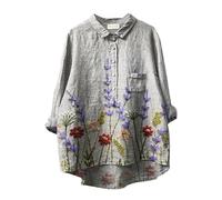 Hauts grande taille pour femmes UK automne décontracté manches longues col revers chemisier 2024 mode coton lin imprimé floral chemises habillées confortables boutonnées t-shirt pour femme coupe