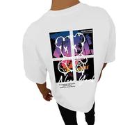 Hauts graphiques d'été à manches courtes pour homme - T-shirts amples décontractés à col rond - Coupe ample - Tendance - Pour sortir - T-shirts mignons pour hommes, blanc, XL