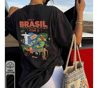 Hauts oversize printemps/été, 100% coton, T-shirt femme uni à manches courtes et col rond, doux et confortable, décontracté, streetwear, imprimé pie et chien sur le thème des villes brésiliennes, styl