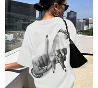 Hauts oversize printemps/été, 100% coton, t-shirts à manches courtes pour femmes, imprimés de gestes artistiques amusants et uniques, col rond unicolore, doux et confortable, décontracté, streetwear,