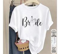 Hauts oversize printemps/été, 100% coton, t-shirts à manches courtes pour femmes, imprimés de slogans de mariage et de gestes de la main personnalisés, col rond unicolore, doux et confortable, décontr