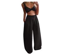 Hauts Pantalons Ensemble Femmes Décontracté Solide sans Manches Camisoles Tops + Pantalons Longs Ensemble 2 Pièces (XL,2noir)