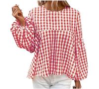 Hauts pour femme - Chemise vichy à manches longues - Col rond - Chemisier ample - Grande taille - Sweat à carreaux doux - Vêtements d'automne et d'été - Vêtements de plage - Tenue décontractée, 1 #
