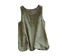 Hauts pour femme sans manches Camisole en coton et lin - Chemisier d'été - Crop Tops - T-shirt ample - Léger - Respirant - Débardeur de sport pour femme - Pull décontracté avec boutons, Vert armée., M