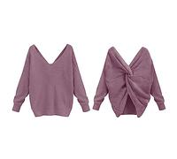 Hauts pour femme - Sweat-shirt surdimensionné pour femme - Pull d'automne décontracté à col en V - Pull tricoté pour femme - Pull à manches longues - Vêtements d'automne, violet, S