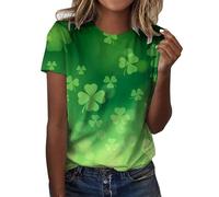 Hauts pour femme Tunique amusante pour la Saint Patrick Imprim trèfle irlandais T shirt vert d contract manches courtes T shirt fantaisie manches courtes V tements de rue V tements