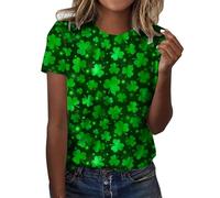Hauts pour femme Tunique amusante pour la Saint Patrick Imprim trèfle irlandais T shirt vert d contract manches courtes T shirt fantaisie manches courtes V tements de rue V tements