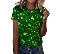 Hauts pour femme - Tunique amusante pour la Saint-Patrick - Imprimé trèfle irlandais - T-shirt vert décontracté à manches courtes - T-shirt fantaisie à manches courtes - Vêtements de rue - Vêtements
