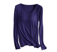 Hauts pour femmes avec soutien-gorge intégré T-shirts à manches longues pour femmes confortables extensibles col arrondi décontractés unis haut de pyjama sous-vêtements soutien-gorge étagère gym yoga