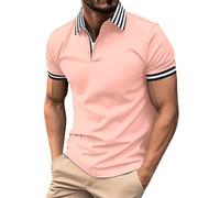 Hauts pour hommes décontracté mode couleur unie col ample t-shirt à manches courtes t-shirts élégants, Rose, 3XL