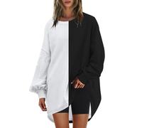 Hauts surdimensionnés pour femmes - Pull léger à moitié noir et moitié blanc - Grand col rond - Chemise de sport rayée - Haut à manches longues - Tunique grande taille pour femme - 3X, Noir , S