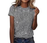 Hauts talliques brillants pour femmes, T-shirts décontractés amples 2026 à paillettes, coupe ample, pour sortir, t-shirt d'été pour femmes, jolis t-shirts à paillettes, t-shirts tendance en strass
