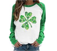Hauts tendance pour femme Saint Patrick Trèfle vert Pull de fête nationale irlandaise Hauts Gnome Chapeau Motif Sweatshirt Bloc de Couleurs Patchwork Pull Tops Manches Longues Chemisier Chemise