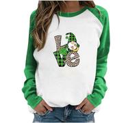 Hauts tendance pour femme Saint Patrick Trèfle vert Pull de fête nationale irlandaise Hauts Gnome Chapeau Motif Sweatshirt Bloc de Couleurs Patchwork Pull Tops Manches Longues Chemisier Chemise