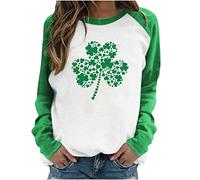 Hauts tendance pour femme Saint Patrick Trèfle vert Pull de fête nationale irlandaise Hauts Gnome Chapeau Motif Sweatshirt Bloc de Couleurs Patchwork Pull Tops Manches Longues Chemisier Chemise