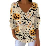 Hauts tricotés d'Halloween pour femmes, pulls chauds à col en V et manches longues pour Halloween, petit t-shirt imprimé spécial pour la maison, l'extérieur, les cadeaux de fête, rose gold, L