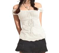 Hauts Y2k pour femmes, style grunge, esthétique, féerique, gothique, vintage, carré, court, mignon, poupée, adolescent, coupe ajustée, haut de laiteuse, chemise pour adolescentes, blanc, L